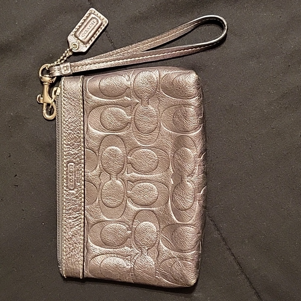 Coach Silver Wristlet with Signature C's Pattern